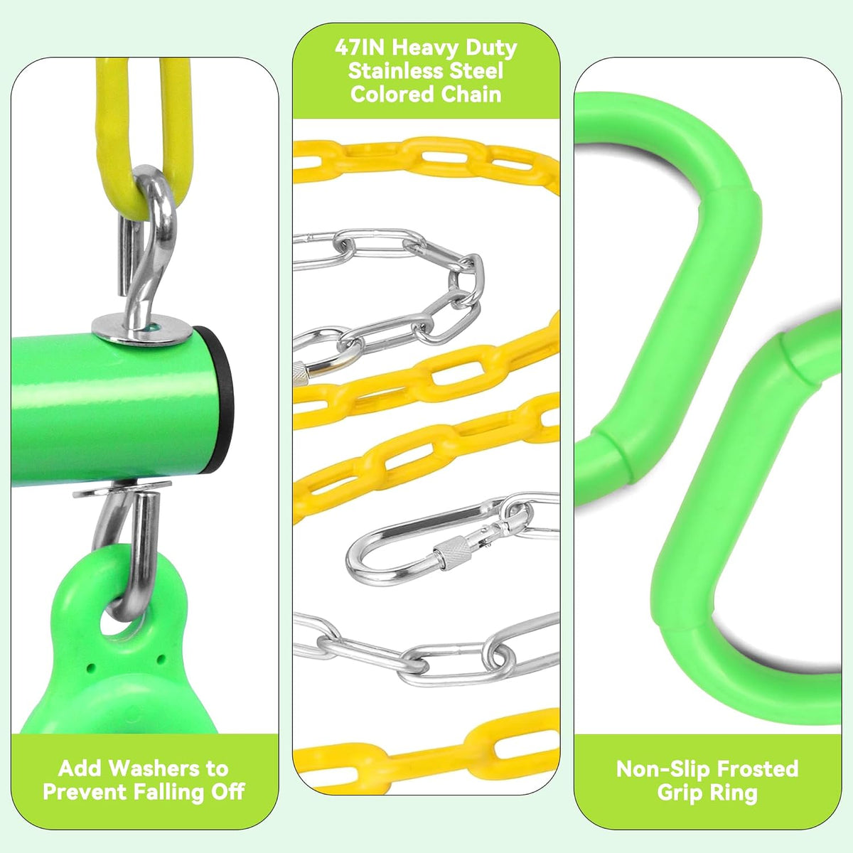 Take Me Away 18'' Trapeze Swing Bar Rings 48'' Heavy Duty Plastic - Light Green - image 3