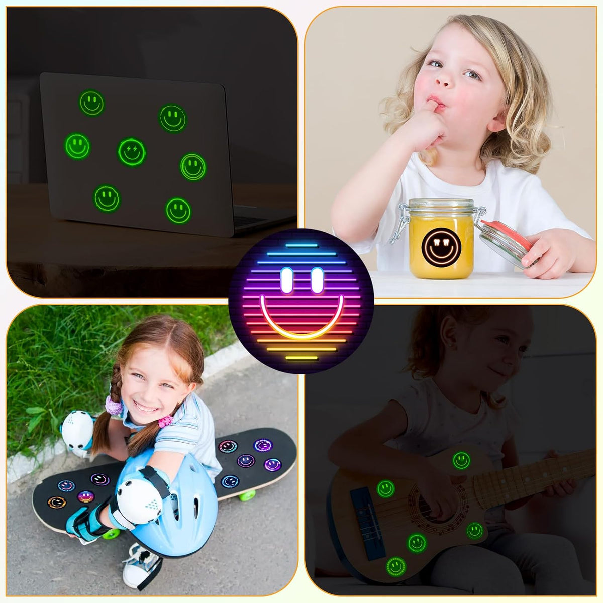 50PCS Smile Face Stickers Cute Water Bottle Stickers for Kids – Fun for Kids & Family - 50pcs Glow Neon Stickers - image 3
