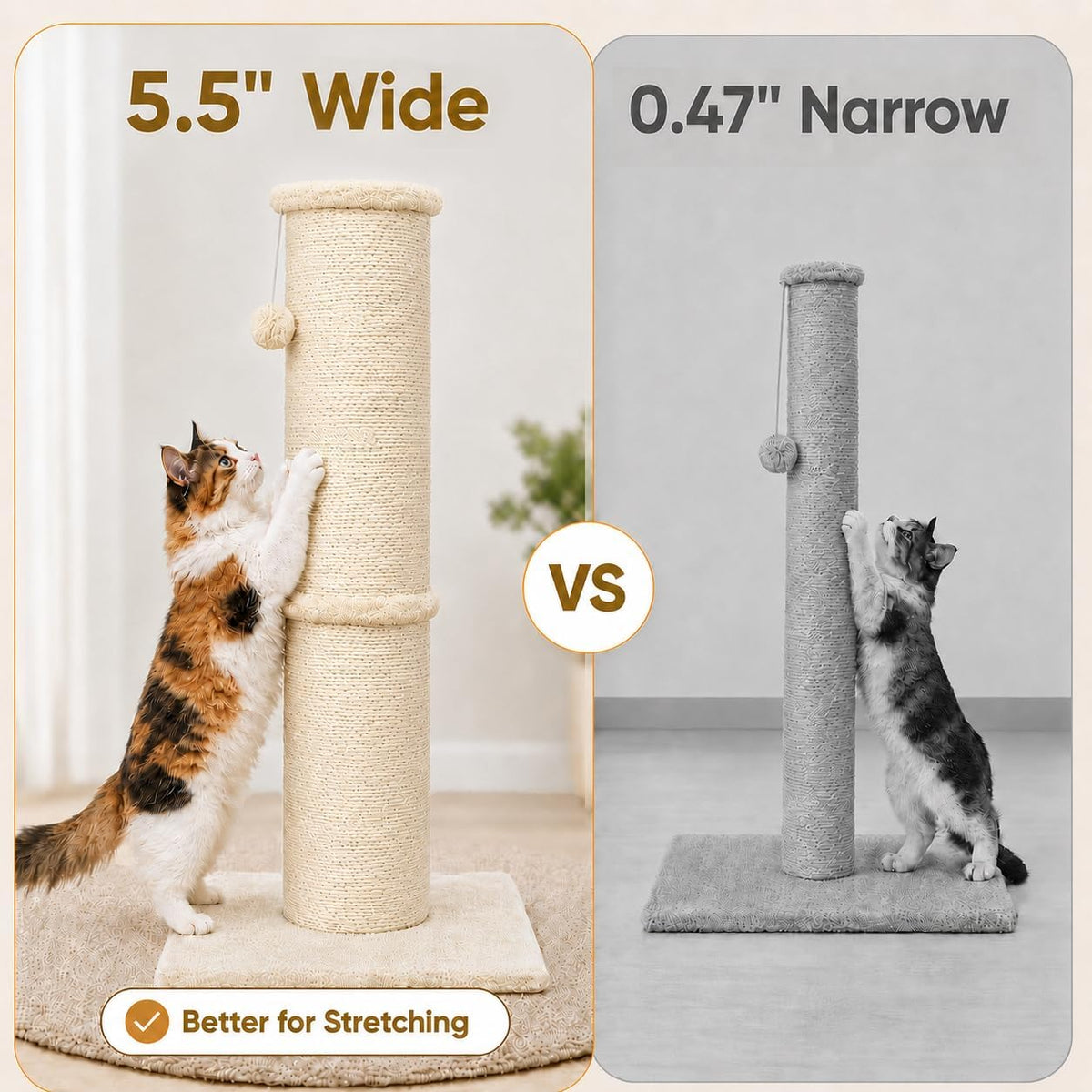 PAWSCRAT 32-Inch Tall Cat Scratching Post, Sisal - X-Large / Beige - image 4