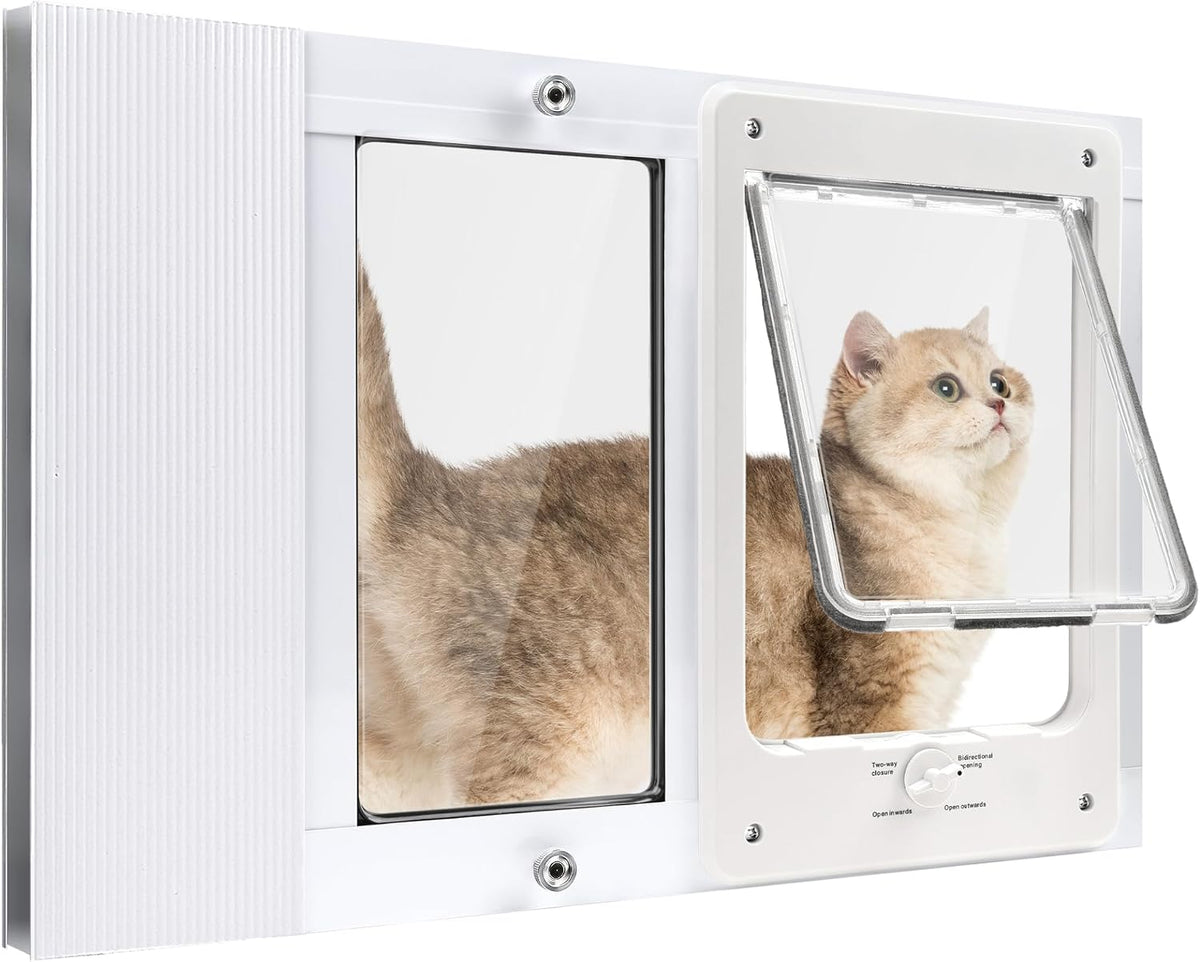 Cat Door for Window & Small Dog, Quick Damage-Free Install - XS: Fits 21"-23 4/5" Width / Extra‑Tall Height(H:15.3")