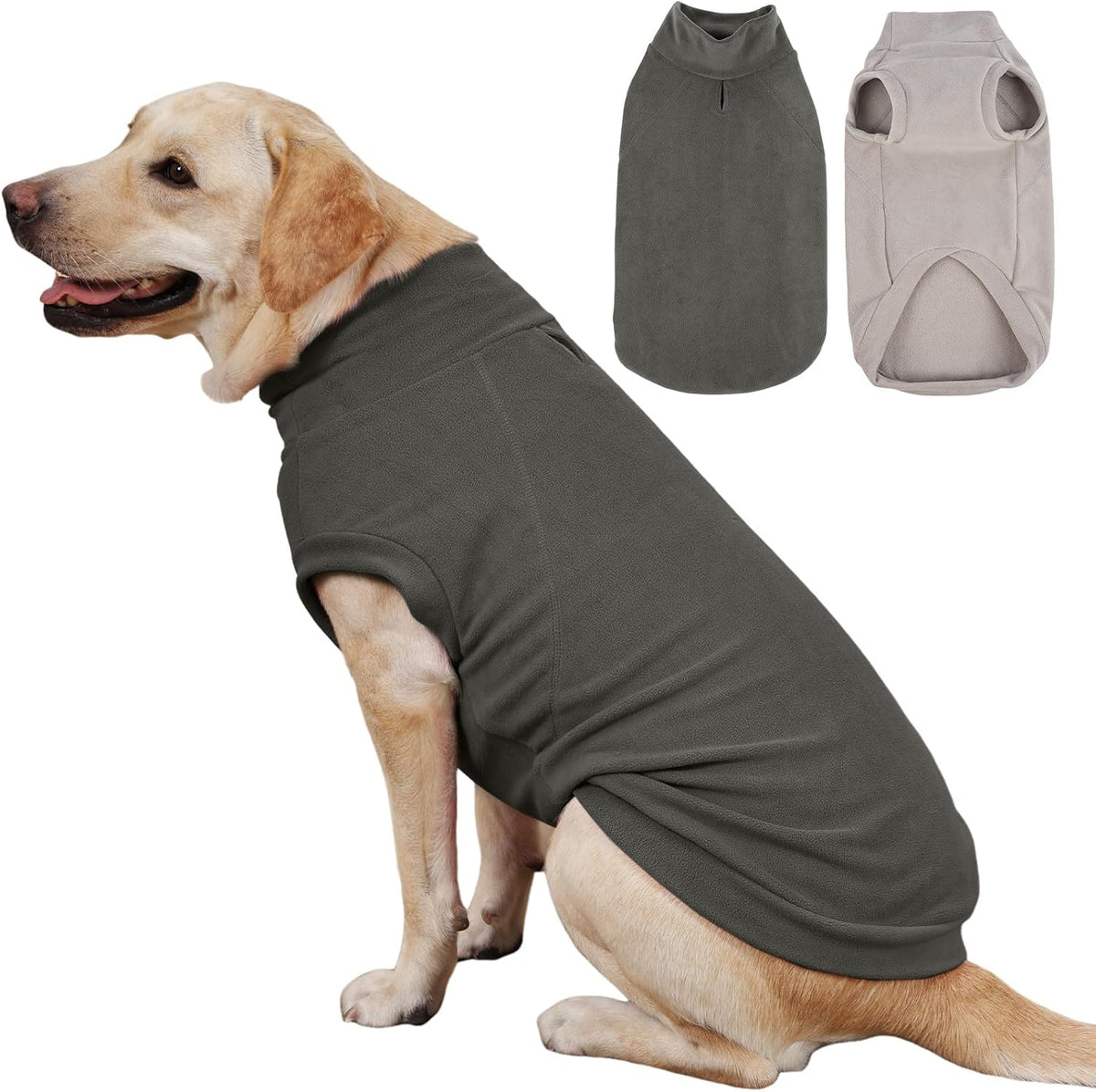 2 Pack 3XL Fleece Dog Sweater for Labrador, Leash Hole - Dark Grey & Light Grey / XXX-Large(Chest Girth: 26.4")