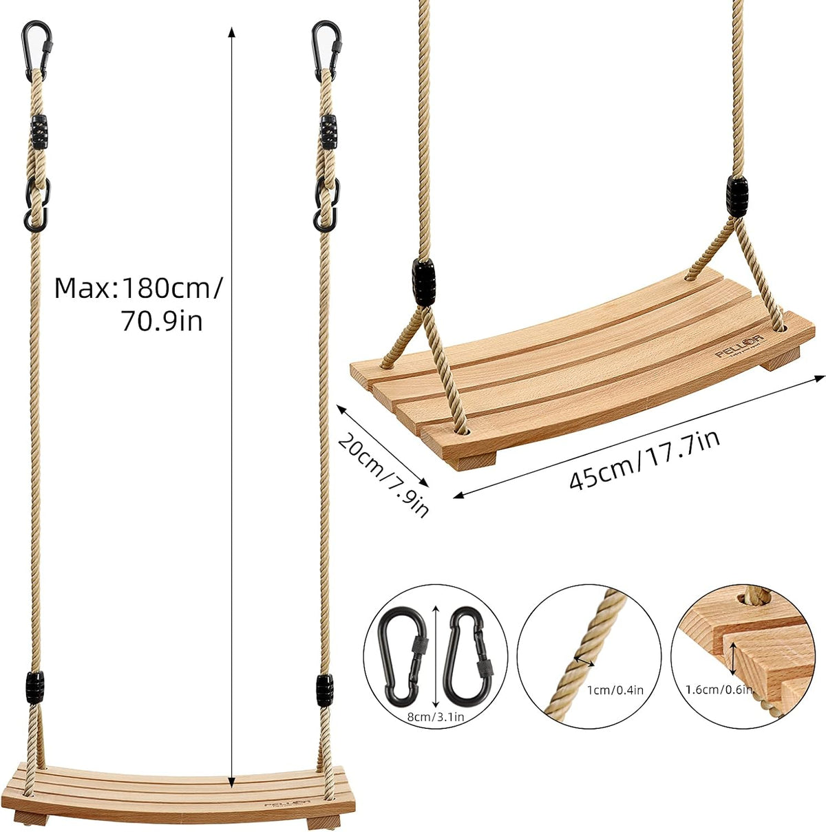 PELLOR Wood Tree Swing Seat - Burlywood / 17.7x7.9x0.6 inch - image 4