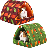 UPINS 2 Pack Guinea Pig Hideout, Washable Small Animal House Bed – Daily Care for Small Pets - 7.9 x 6.8 inch / Orange Green Leaf