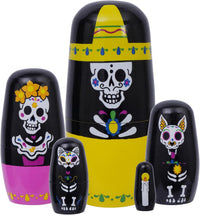 Russian Nesting Dolls, Bear Wooden Stacking Set - Day of the Dead Skull