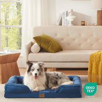 Bedfolks Orthopedic Dog Bed, Big Waterproof Dog Sofa Bed for Large Dogs, Egg Foam Pet Couch Bed with Removable Washable Cover and Nonslip Bottom, Navy Blue