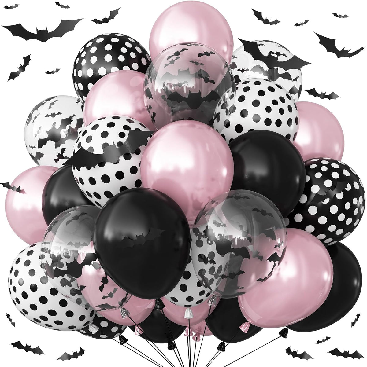 Froova black and white Halloween balloons with ghost and bat prints and bat stickers