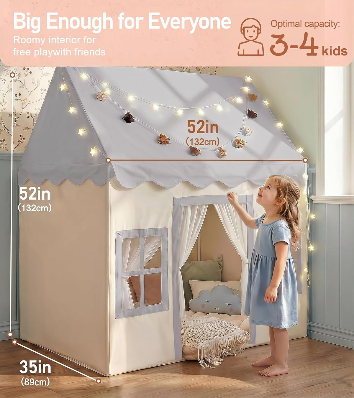 Little Dove Kids Play Tent with Mat - Grey Play Tent / Large Size - image 2