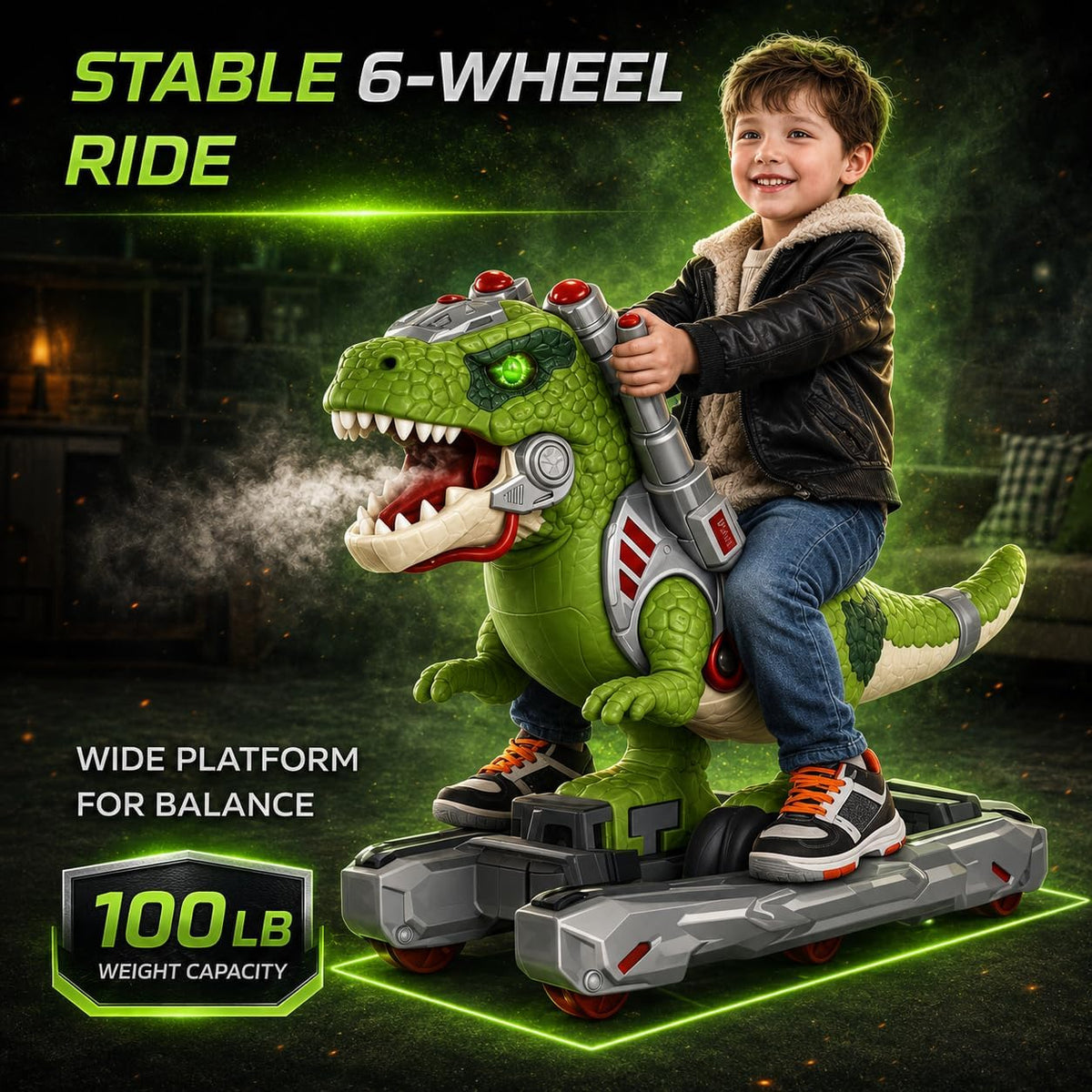 Liberty Imports T-Rex dinosaur ride on push car with LED eyes and mist spray - view 4