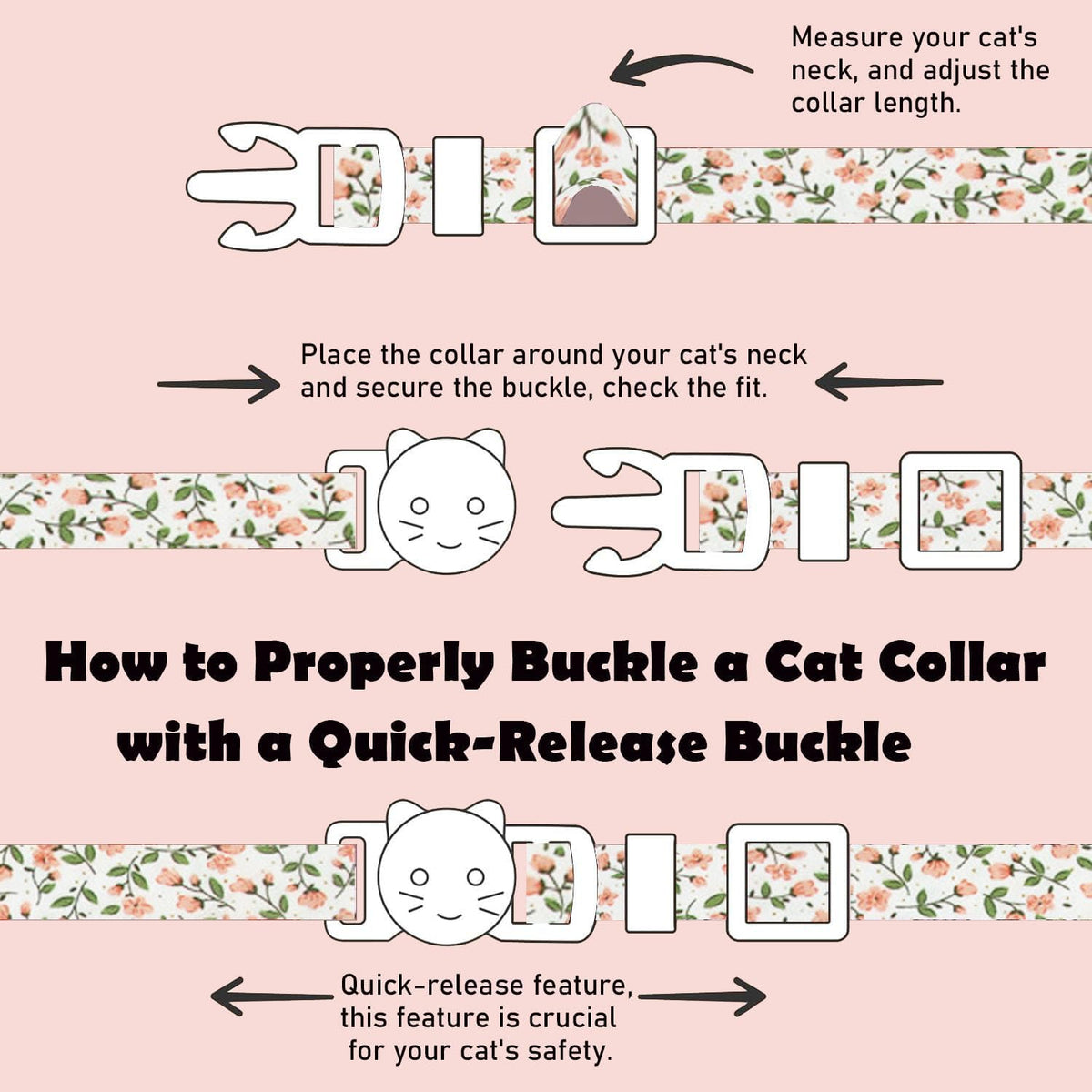 2 Pack Cotton Breakaway Cat Collars Set with Bell and Flower Pendant - pink+blue - image 3