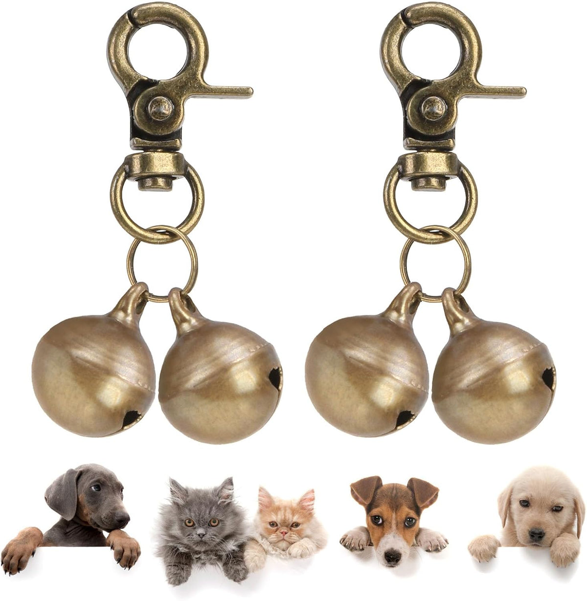 Bells for Dog Collars - 2 Pack Pet Hanging Ring Bell Accessories for Dog & Cat, Pet Pendant Collar - Bronze & Bronze - Gloss / Small