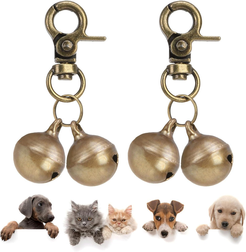 Bells for Dog Collars - 2 Pack Pet Hanging Ring Bell Accessories for Dog & Cat, Pet Pendant Collar - Bronze & Bronze - Gloss / Small