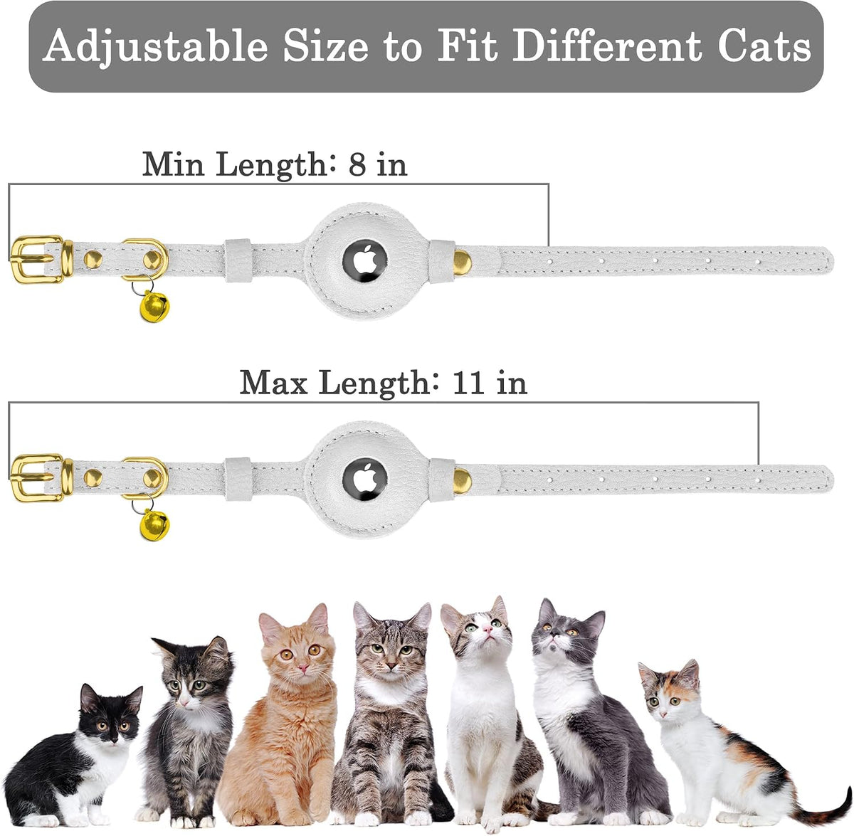 OOPSDOGGY Leather AirTag Cat Collar with Bell - White - image 4