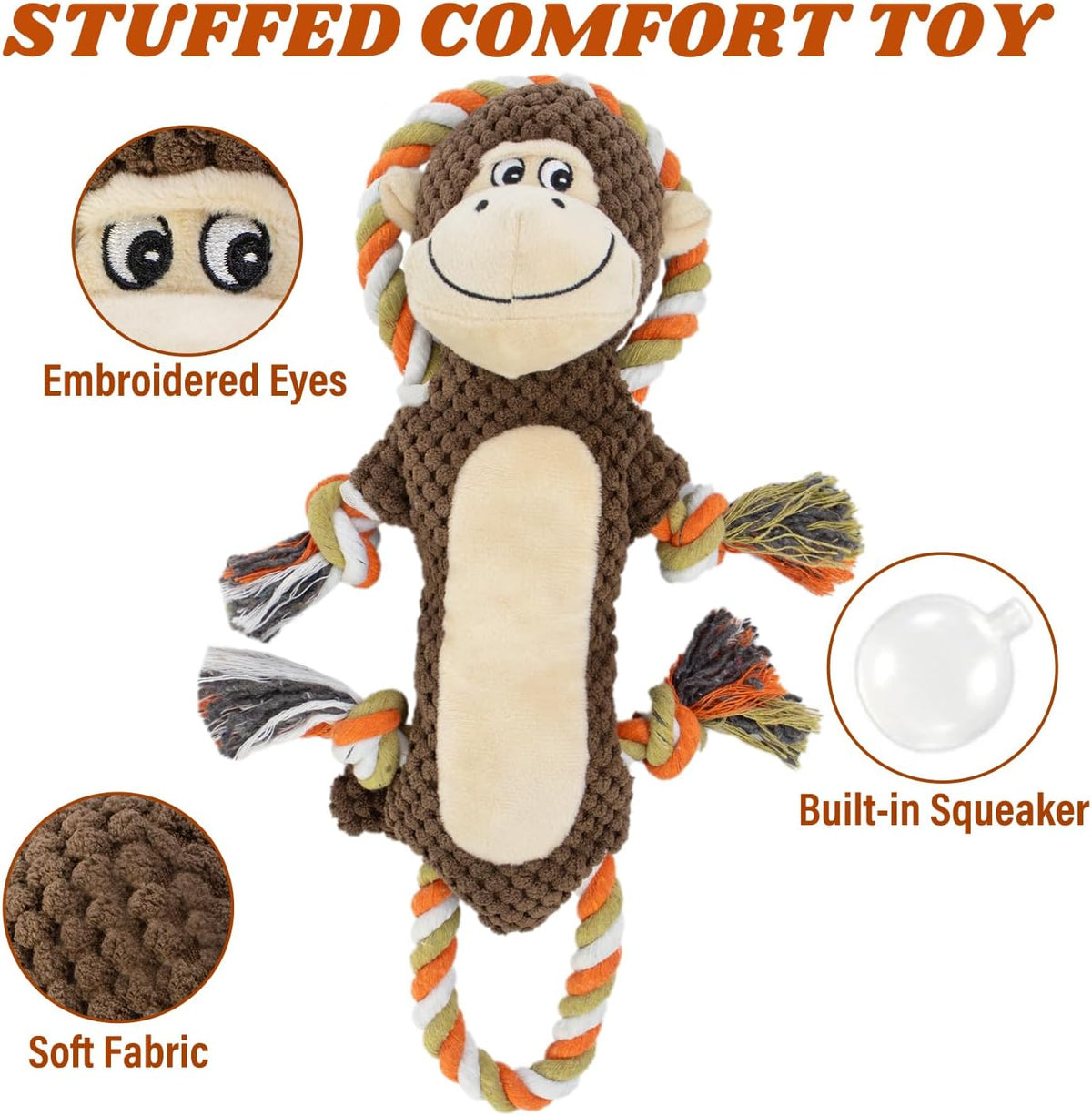 Squeaky Monkey Dog Toy for Large Dogs – Essentials for Dogs - Monkey Shape - image 2