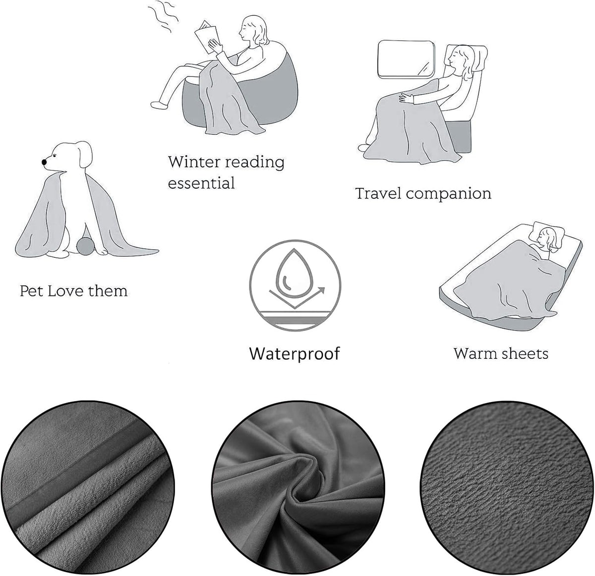 Ameritex Pet Bed Blanket Reversible 100% Waterproof Velvet Super Soft - 52x82 Inches / Light Grey+grey - image 4