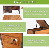 Dog House Outdoor with Bowls Weatherproof Dog Kennel with Anti-Chewing Iron Frame Dog Shelter for Small Medium Dogs