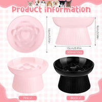 Tioncy 2 Pcs Ceramic Elevated Slow Feeder Cat Bowl - Black, Pink / 2 - image 2