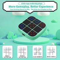 Tic-Tac-Toe Bolt Game, 4-in-1 Handheld Puzzle Games Console, Electronic Tic-Tac-Toe Game - Cyan / L(Rechargeable) - image 2