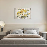 Sunflower Bathroom Pictures Wall Art, Simple Blessed Floral Bathroom Wall Decor, Flower Framed Painting Canvas Artwork for Bedroom Living Room Decorations 24"L x 16"W