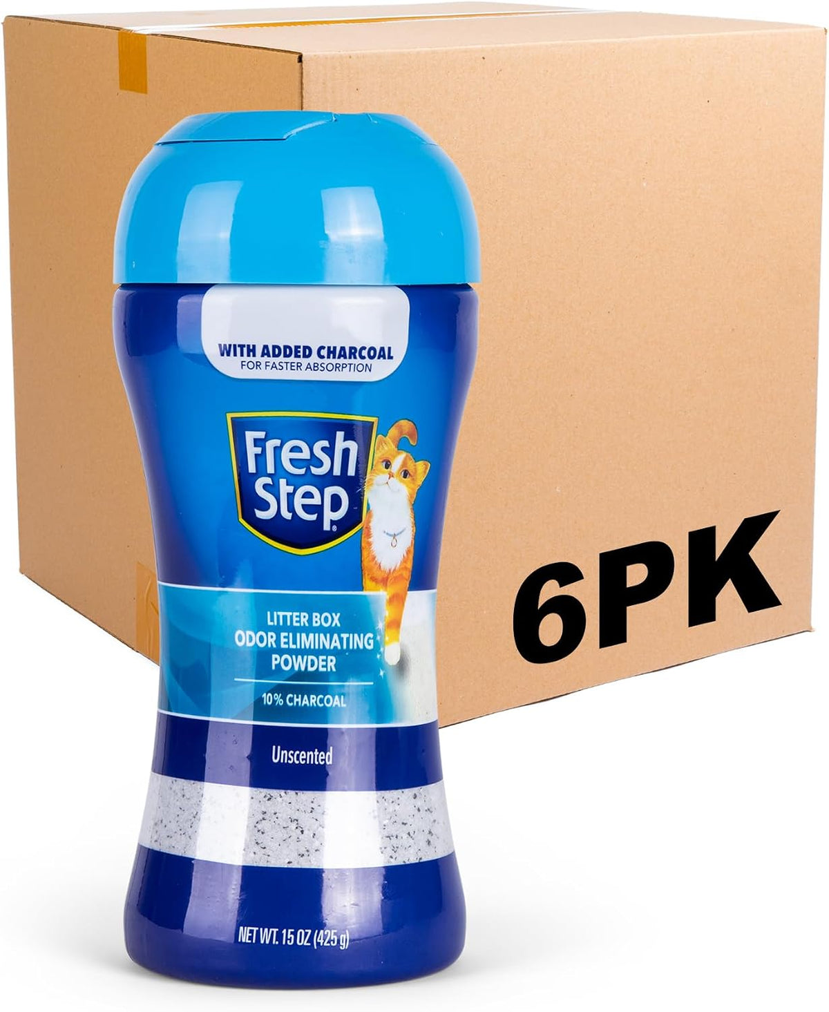 Fresh Step Charcoal Odor Eliminating Cat Litter Box Powder - Unscented / 15 Ounce (Pack of 6)