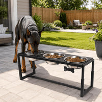 Elevated Dog Bowls, Metal Raised Dog Bowl Stand with 2 Thick 58oz Stainless Steel Food Bowls - Black-111oz x 3 / Height: 8.8-14" - image 2