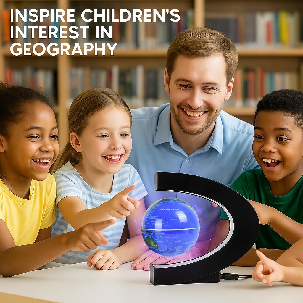 Magnetic Levitation Floating Rotating World Globe with LED Light - Blue - image 3