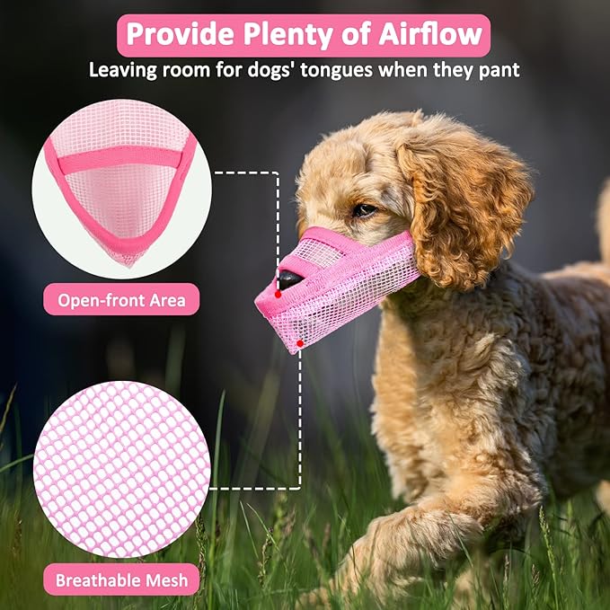 Crazy Felix Nylon Dog Muzzle for Small Medium Large Dogs Poodle Labrador Golden Retriever Doberman, Air Mesh Breathable and Drinkable Pet Mouth Guard for Anti-Biting Chewing Scavenging(XL, Pink)