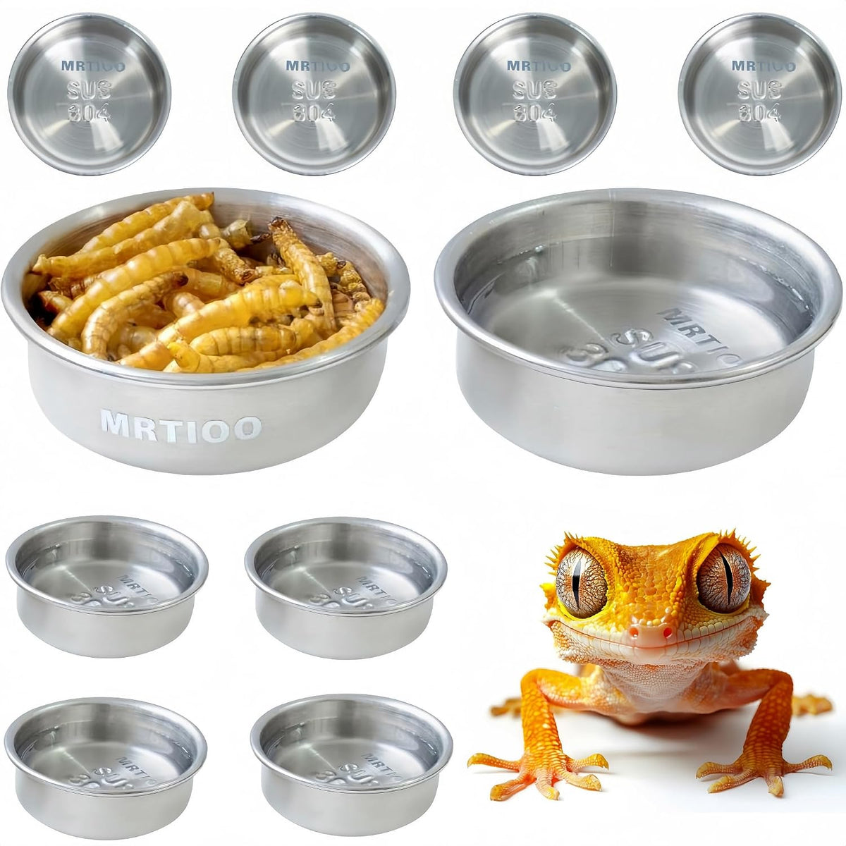 Lizard Crested Gecko Food Water Feeding Cups - 0.5oz SUS 10 Cups
