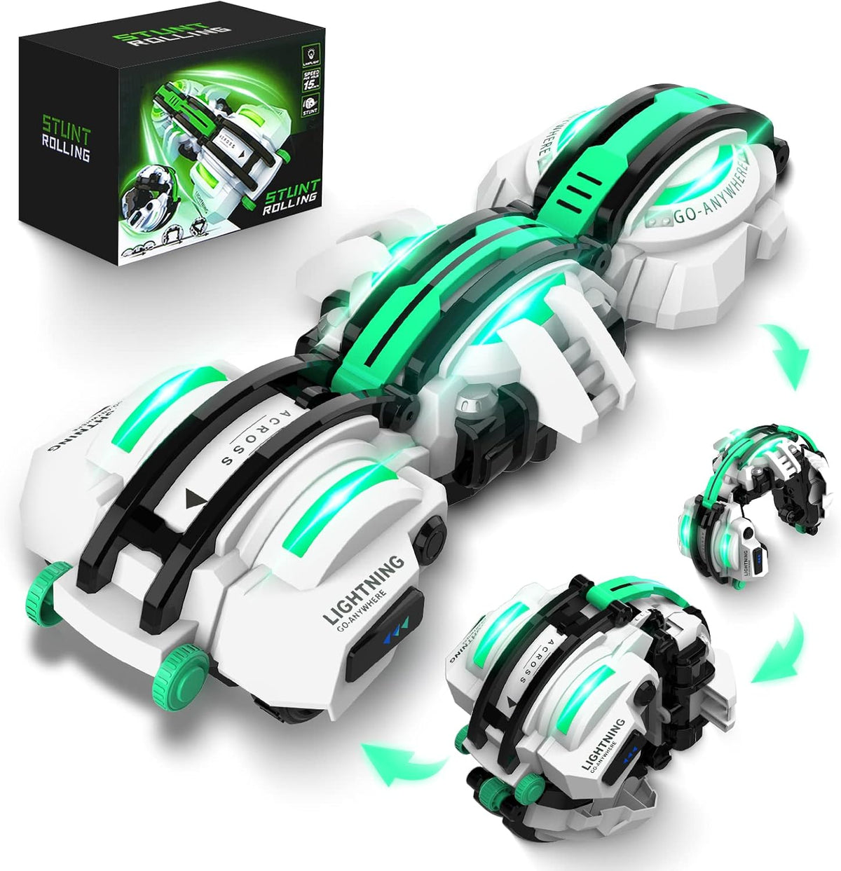 BAZADER 360° Stunt Remote Control Car with LED Lights – Fun for Kids & Family - Cyan