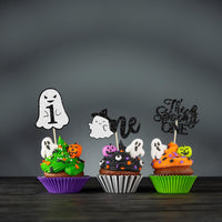 Gyufise black glitter Halloween happy birthday cake topper with half moon, house, pumpkin, ghost and - view 22