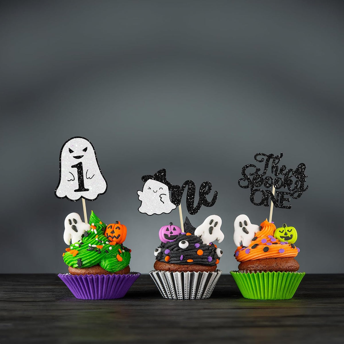 Gyufise black glitter Halloween happy birthday cake topper with half moon, house, pumpkin, ghost and - view 22