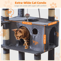 Taoqimiao Cat Tree, 67 in Tall Cat Tower with 2 Plush Cat Condos – Essentials for Cats - 73 inches / Smoky Gray - image 3