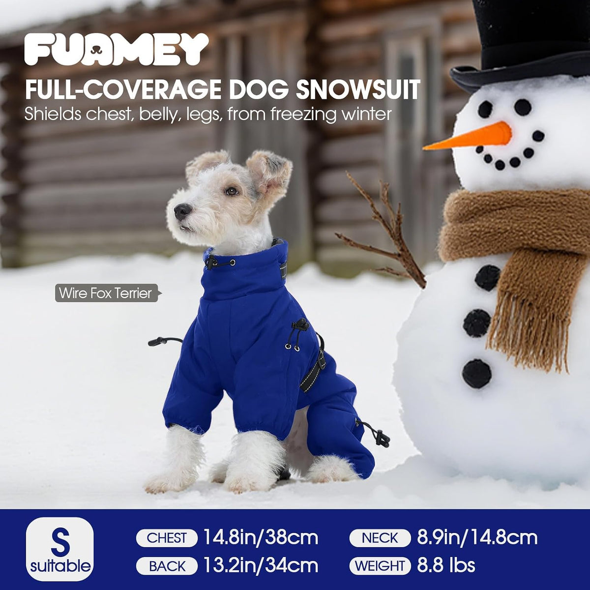 Full Body Dog Coat,Warm Dog Fleece Jackets with Harness Built in Windproof Dogs Snowsuit Zip up Pet - Blue / Small - image 4