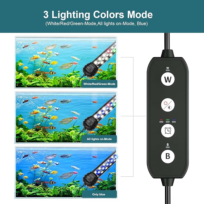 Led Aquarium Light with Timer, Submersible Aquarium Plant Light, Fish Tank Light with Auto On/Off, 3 Lighting Modes, Adjustable Brightness (26.8 in for 28-52inch Planted Tank), 14W