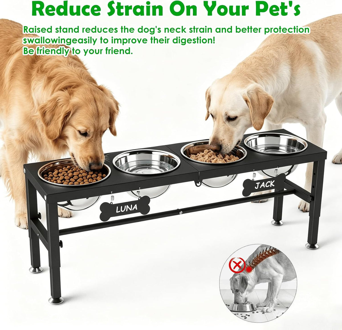 SHAINFUN Elevated Dog Bowls with Slow Feeder & Mat for Medium - Black-1.7L-Four - image 2