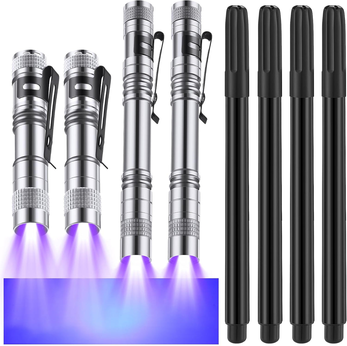 Tegeme 4 invisible ink pens with 4 mini UV marker flashlights in black - view 3