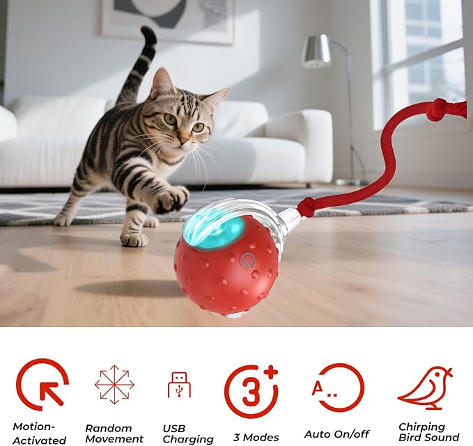 3-Pack Interactive Cat Toys Ball - 2025 New Gen with Smart Obstacle Avoidance & Auto Wake-Up,Includes 4 Speedy Tail 2.0 Ropes,Cat Spiral Spring 12Pcs, Ideal Kitten Toys for Bored Indoor Cats