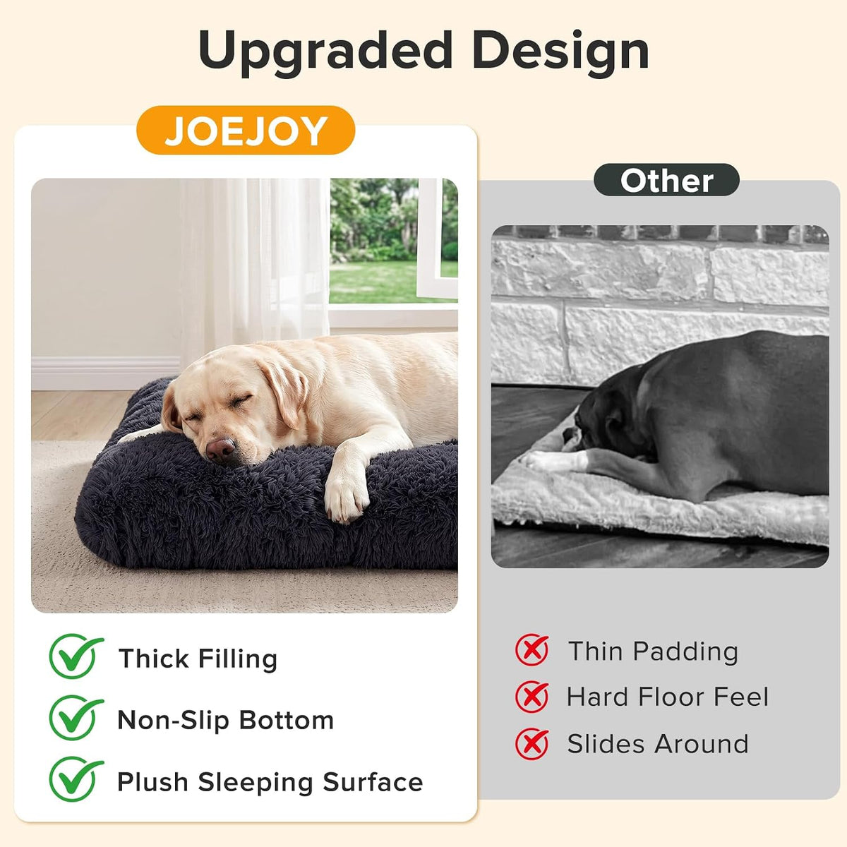 JOEJOY Large Dog Bed Crate Pad - 44.0"L x 32.0"W x 4.0"Th / Dark Grey - image 4