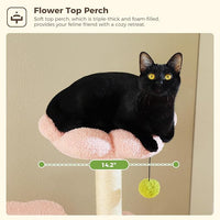 Flower Cat Tree, 62-Inch Large Cat Tower for Multi-Cat Households w/Scratching Posts, Multi-Level Cat Condo w/Cozy Top Perch & Scratching Pad, Padded Platform, 2 Pompoms, Pink