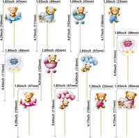 Gyufise 36Pcs Baby Shower Bear Cupcake Toppers Moon Baby Bear Baby - Blue Pink Coffee - image 2