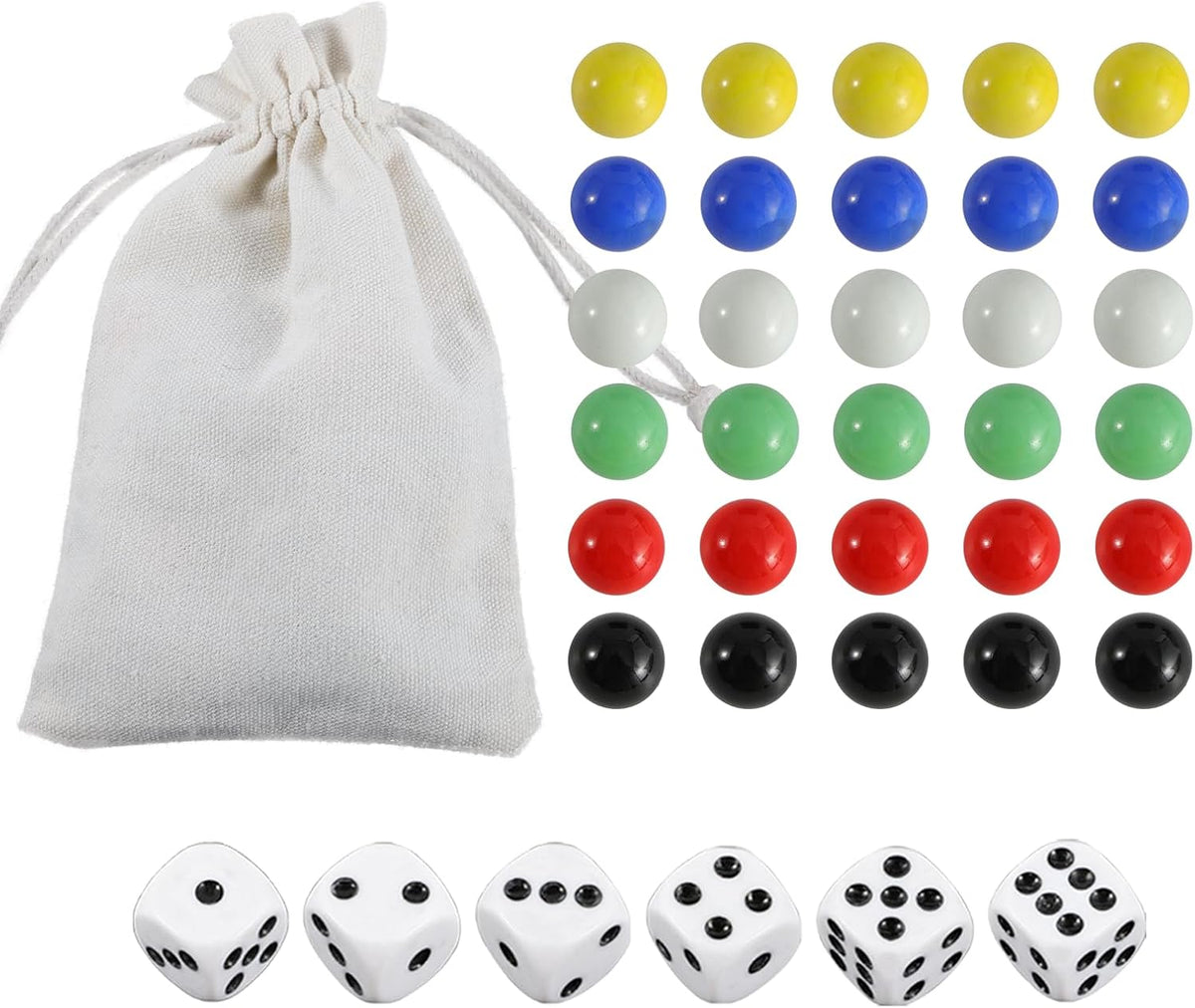 30 Wahoo Board Game Replacement Marbles 5 Each of 6 Colors - 0.63 inches