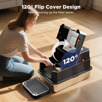 FURTIME Stainless Steel Litter Box with Lid - X-large / Black - image 2