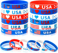JUNEBRUSHS 24pcs Halloween Silicone Bracelets - Patriotic Style