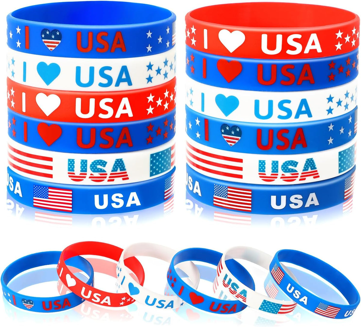 JUNEBRUSHS 24pcs Halloween Silicone Bracelets - Patriotic Style
