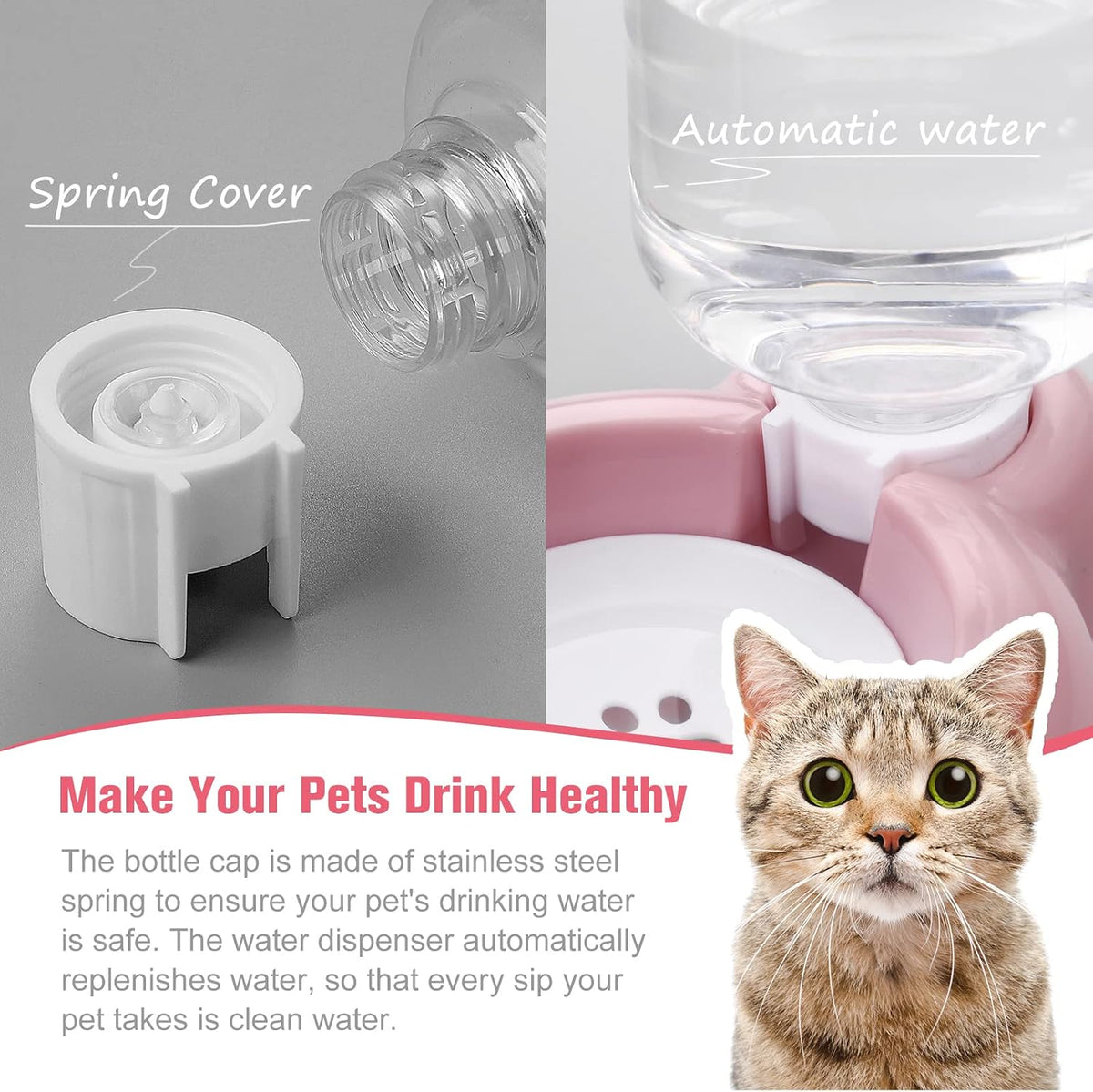 Cat food and water bowl set with 17 oz water dispenser and stainless-steel bowl - view 4