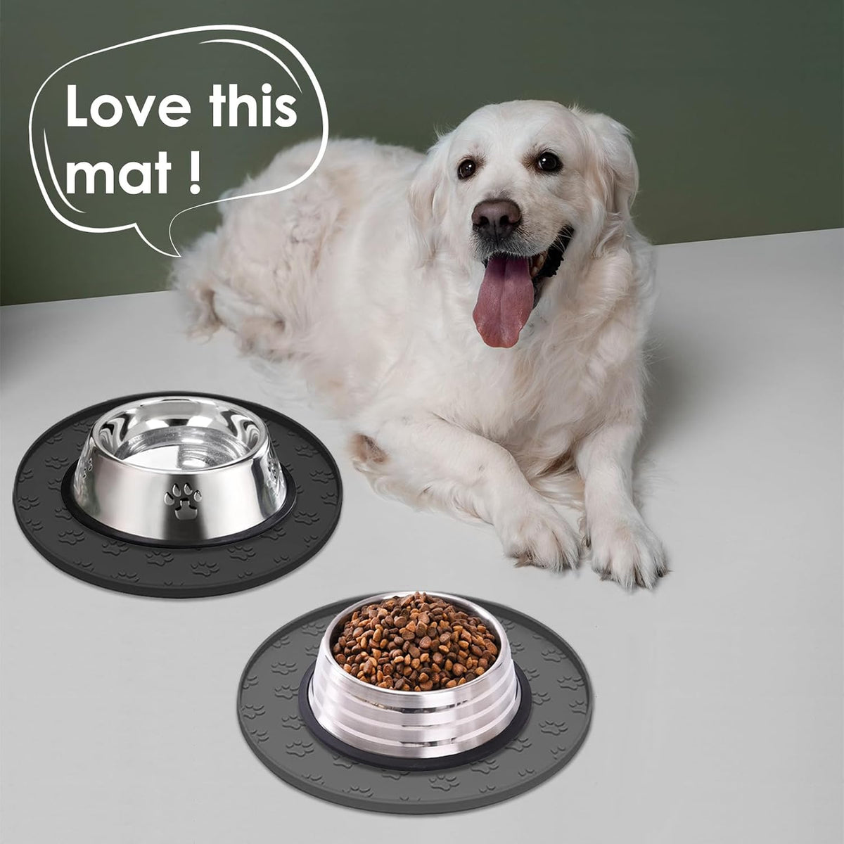 Pet Feeding Mat, Waterproof Anti-Slip Placemats for Dog Cat Bowl Silicone Pet Food Mat, Raised Edge - 2 Black / 10.9"L x 10.9"W - image 3