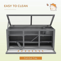 PawHut 45" Extra Large Wooden Hamster Cage, 3-Layer Chewproof Rat Cage with Opening Roof, Hut, Ramps, for Gerbil, Dwarf & Syrian Hamsters, Gray