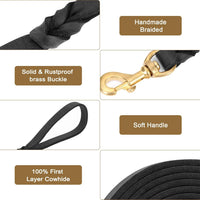 Guiding Star Leather Dog Leash 6ft x 3/4 inch Heavy Duty Training - Black / 8ft x 1/2 inch - image 3