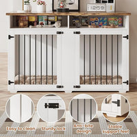 Dog Crate Furniture for 2 Dogs, 55 Inch Dog Crate Indoor with Removable Divider and Shelf Storage, Wooden Dog Crates for Medium/Large Dogs, White