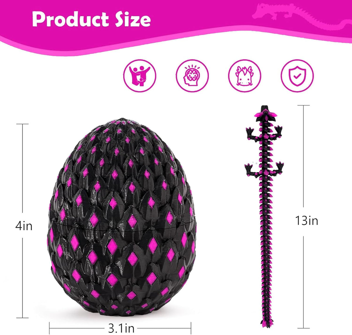 Waaaandefu 3D printed articulated dragon with matching egg in Void Amethyst - view 12