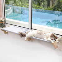 Zakkart 2-PC Easy Seat Cat Perch for Windowsill – Essentials for Cats - Natural Color Wood w/ Gray Bed / Medium 2PC